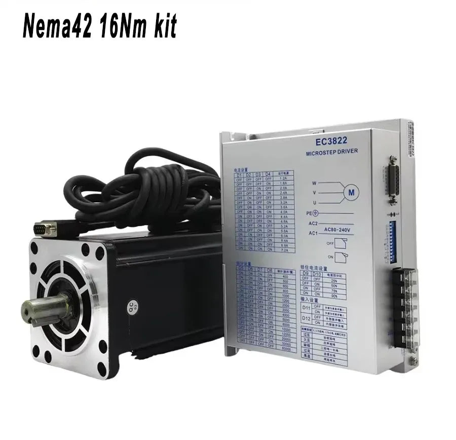 Nema34/42/52 Stepper Motor Kit 4.5-50Nm | 3-Phase Motor 14/19mm Shaft | EC3522/EC3822 Driver for CNC/Robotics (80-240V)