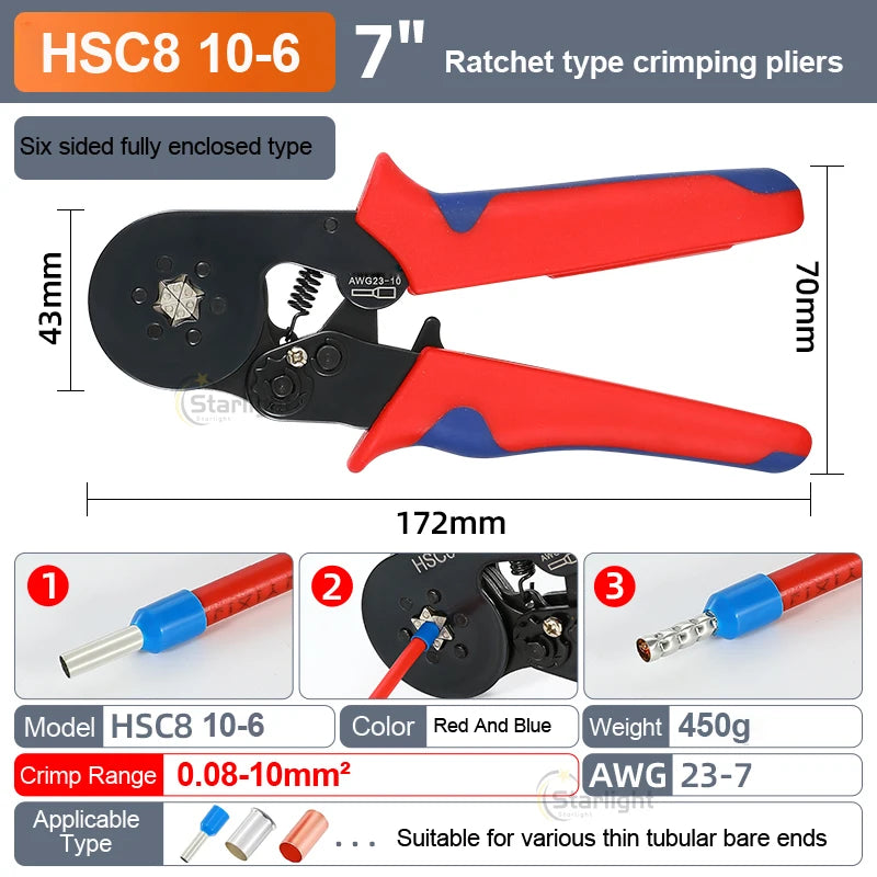 HSC8 6-4A 6-6A VE TE Pliers Self-Adjusting Crimping  Electrical Wire Ferrule Pin Terminal Connectors Crimping Tool Hand pliers
