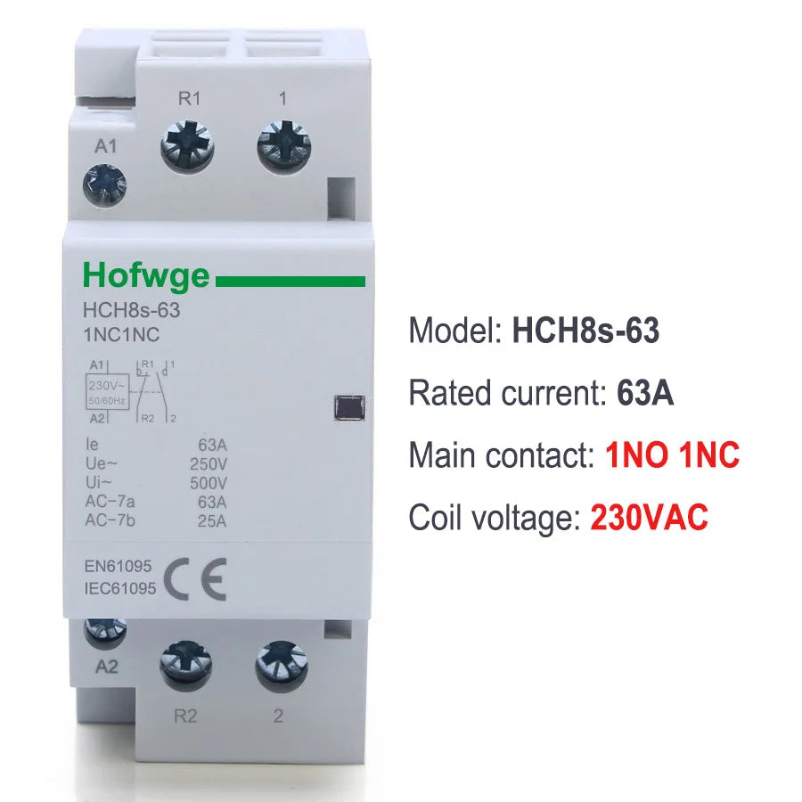 HCH8s-63 Household AC Contactor 2P 40A 63A 2NO 2NC  1NO1NC DC24V AC110V AC220V Automatic  Contactor Din Rail Type 50Hz 60Hz
