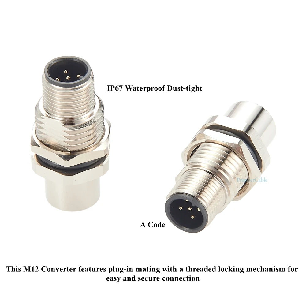 M12 A Code 5Pin Male to Female Converter IP67 Shielded Bulkhead Feedthrough Panel Mount Connector Receptacle 60V 4A for NMEA2000