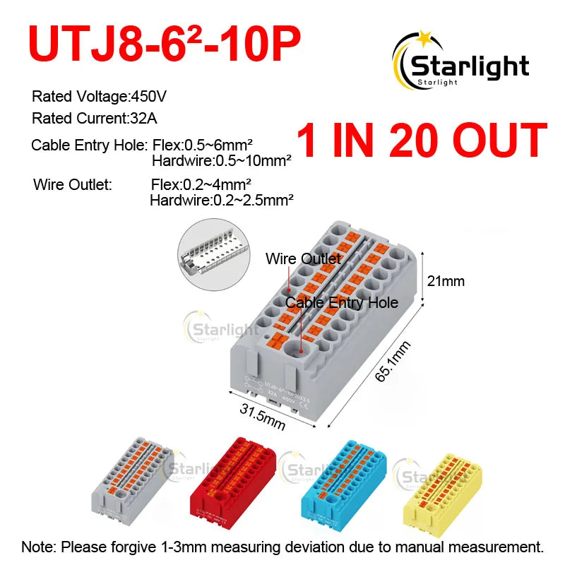 Distribution block PTFIX2.5mm² Wire Electrical Cable Connectors Plug-in Terminal Block  Splitter DIN-Rail Mounting Junction Box