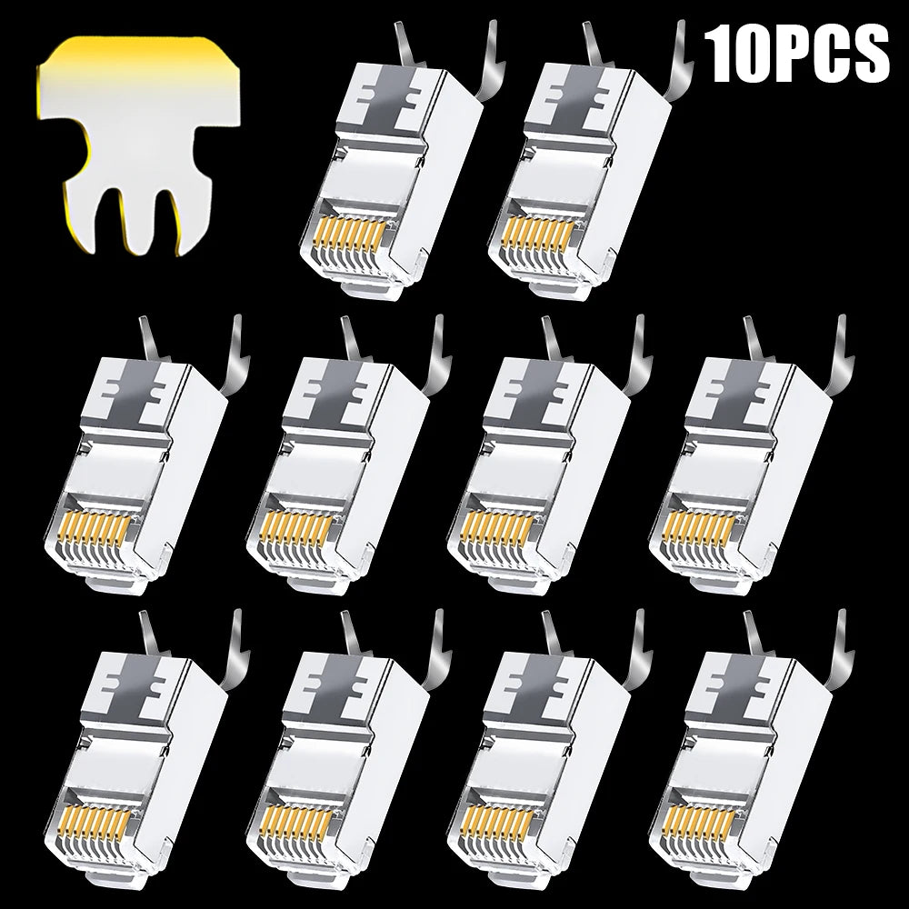 RJ45 CAT5/6/7 Connector 8P8C Modular Plug Adapter Pass Through Modular Plugs Shielded Gigabit Network Crimp Crystal Head