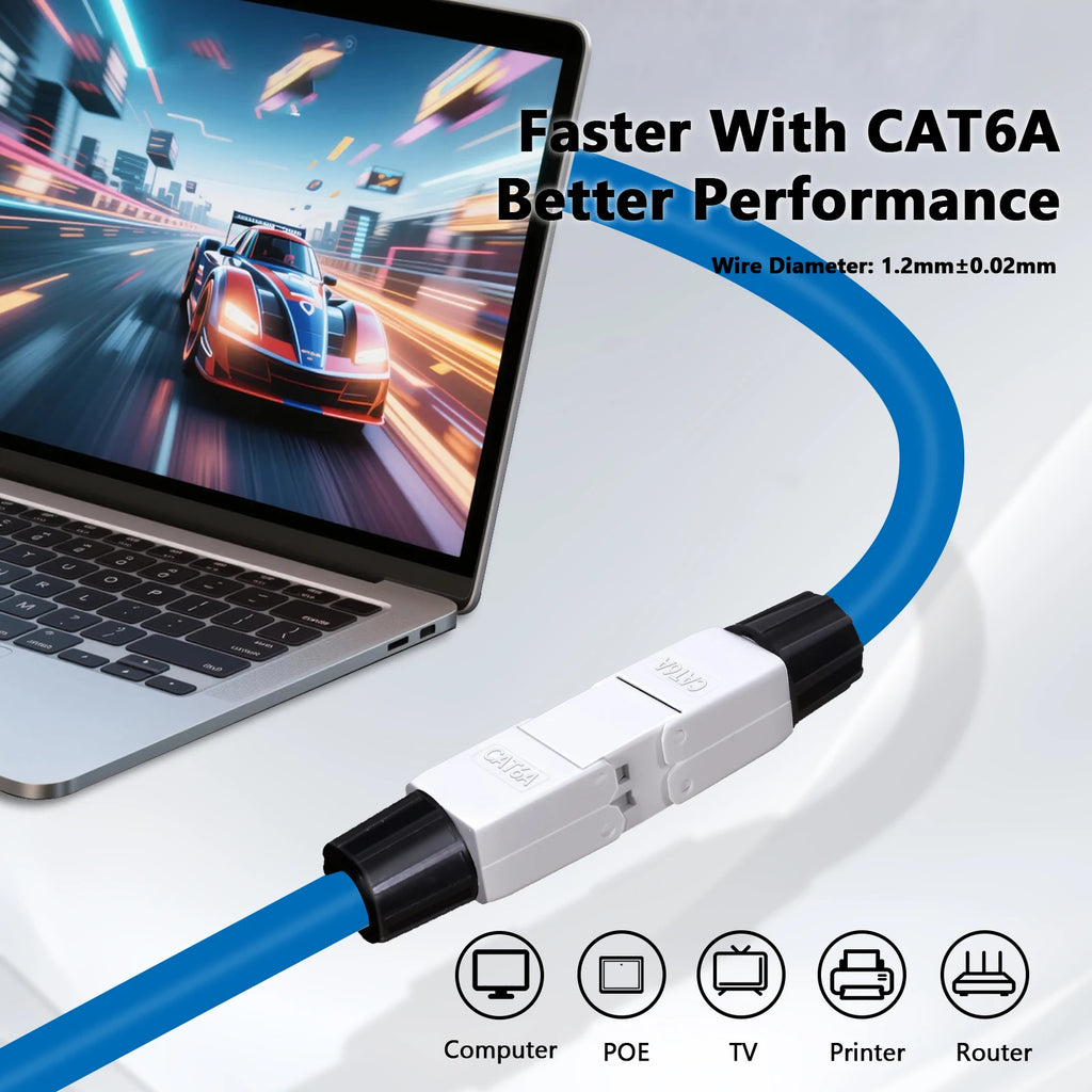 Tool Free RJ45 Cable Extender Junction Adapter, CAT6A CAT7 Ethernet Coupler Network Cable Extension Connector Toolless