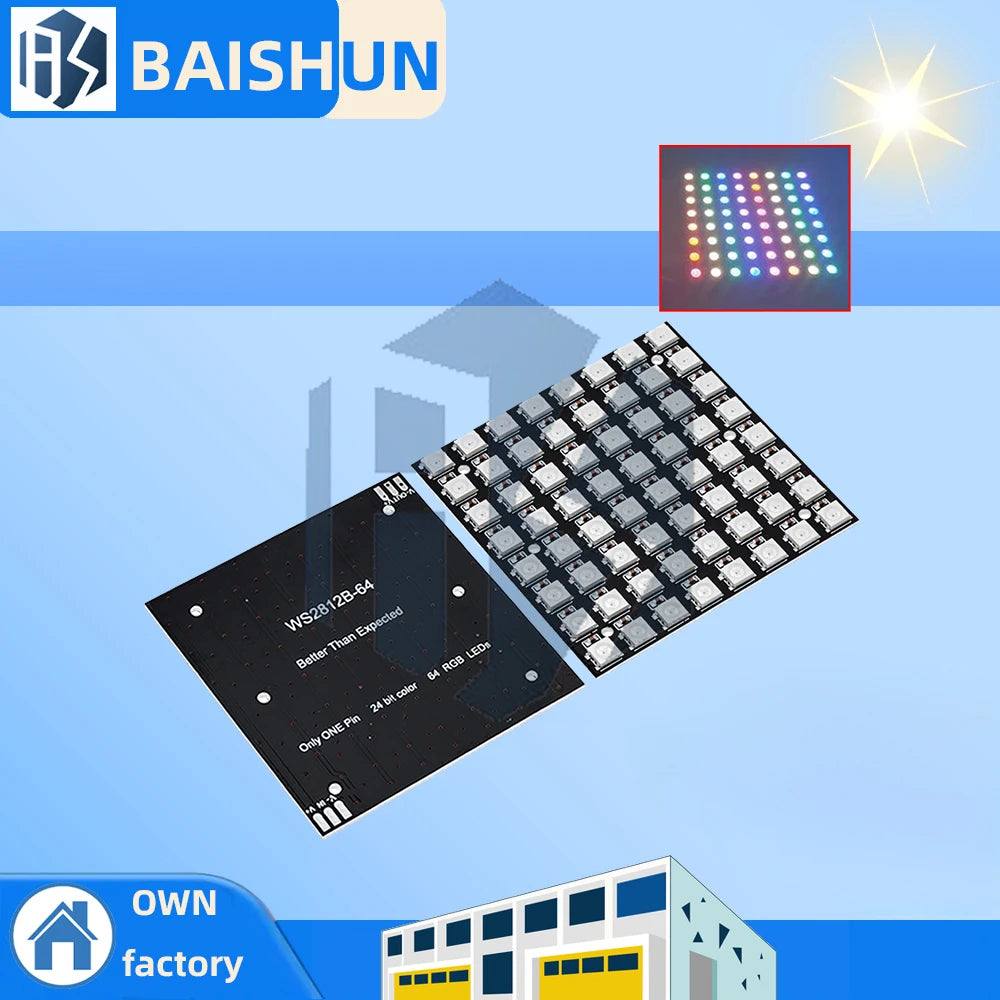 ‌WS2812 8x8 RGB LED Matrix – 64 Programmable 5050 Addressable LEDs with Arduino/Raspberry Pi