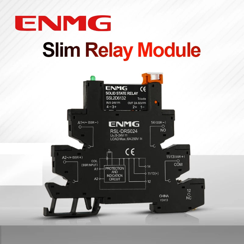 ENMG 1Pcs Slim Relay Modules DIN-Rail SSR Solid State Relay Integrated PCB 6A 2A DC Control DC AC 5V 12V 24V 220V Mount Power 41