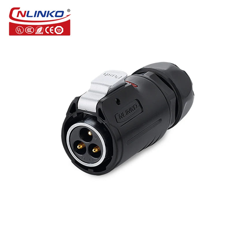 Cnlinko LP24 Plastic IP67 Waterproof 3pin Aviation Electric Plug Socket AC500V 25A Power Connector for Circular Wire Connection