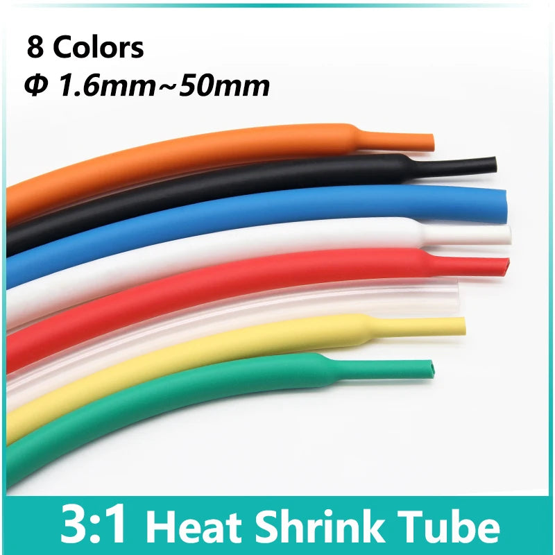 1M 3:1 Heat Shrink Tube With Double Wall Glue Diameter 1.6mm ~ 50mm DIY Wire Cable Connector Repair Waterproof Insulation Sleeve