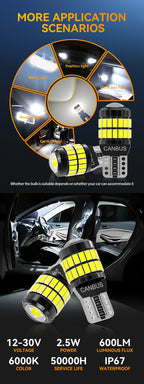Upgraded 2/10x T10 W5W LED Canbus No Error 168 194 Bulb 3030 smd Car Interior License Plate Reading Door Lamp 12V 6000K White