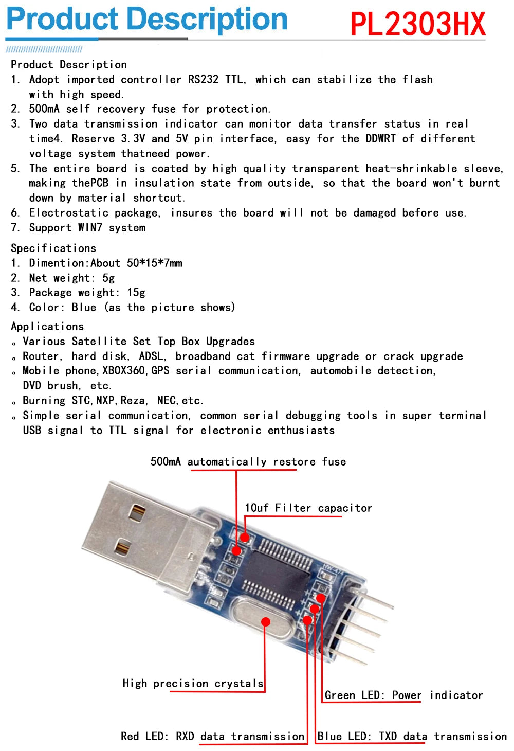 3pcs/lot =1PCS PL2303HX+1PCS CP2102+1PCS CH340G USB TO TTL for arduino PL2303 CP2102 5PIN USB to UART TTL Module