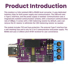 Type-C To RS485 Conversion Module Serial Port USB Type-C To 3PIN 485 Converter Module Onboard TVS and Self Recovering Fuse