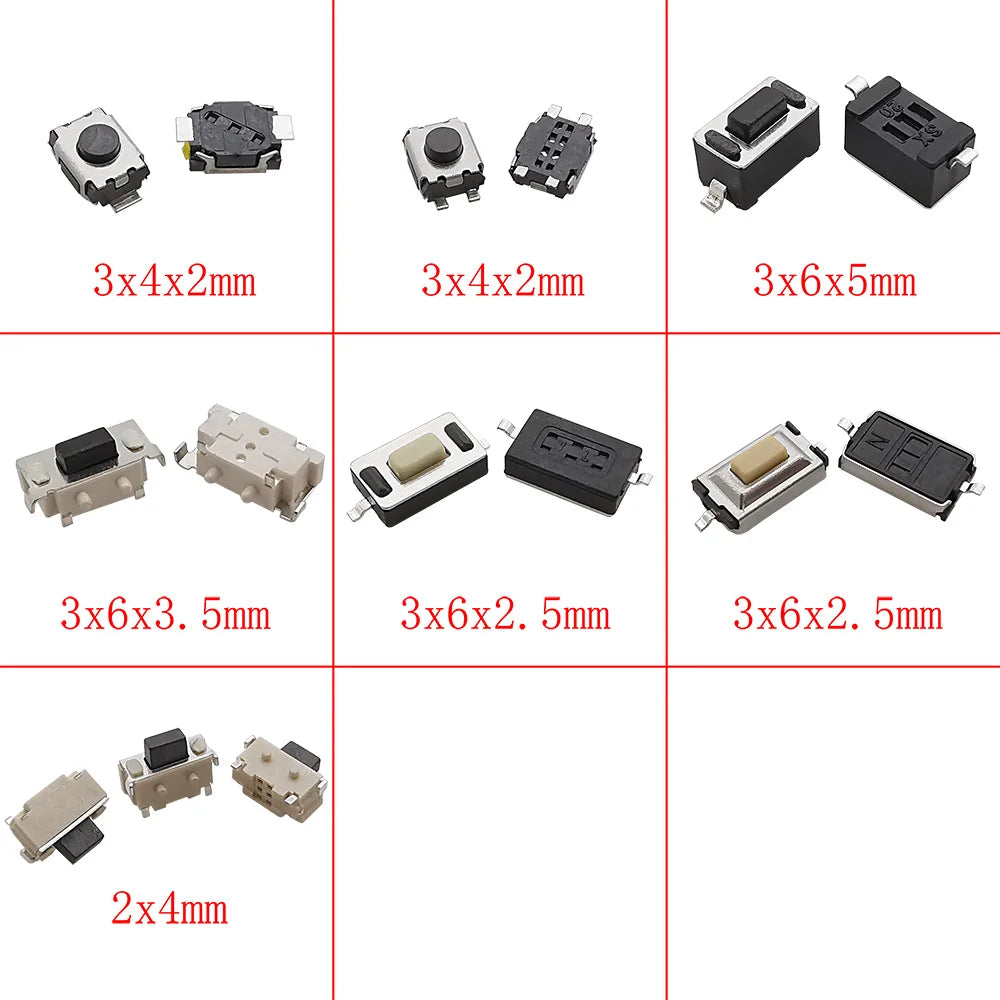 SMD Micro Tactile Push Button Switch Accessories Kit Car Remote Control Tablet Micro Momentary Key Touch Switch Assortment Set