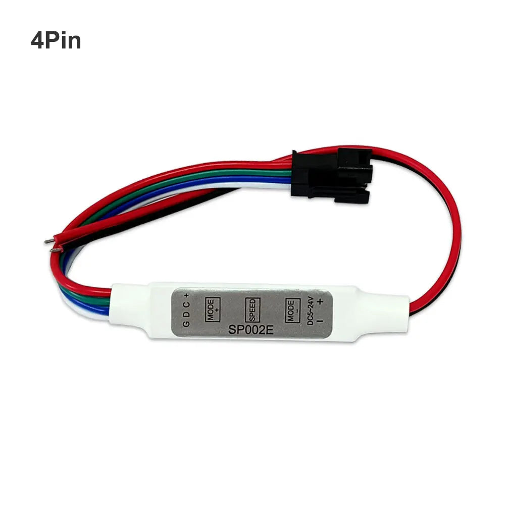 SP002E Mini 3-Key 3PIN/4PIN LED Controller DC5V-24V for RGBIC WS2811 WS2812 WS2813 WS2815 Individually Addressable LED Strip