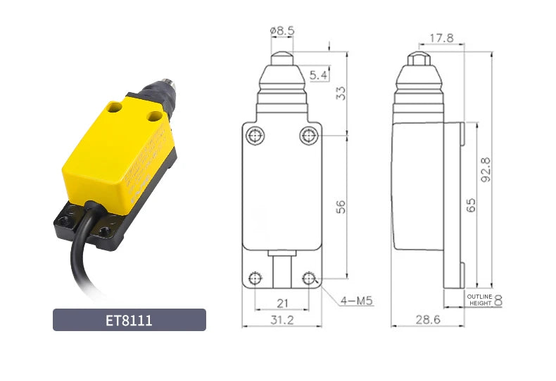 ENMG ET8108-CF IP67 Waterproof Travel Limit Switch Mechanical Position Switch Roller Lever for Industrial Equipment Farm Manure