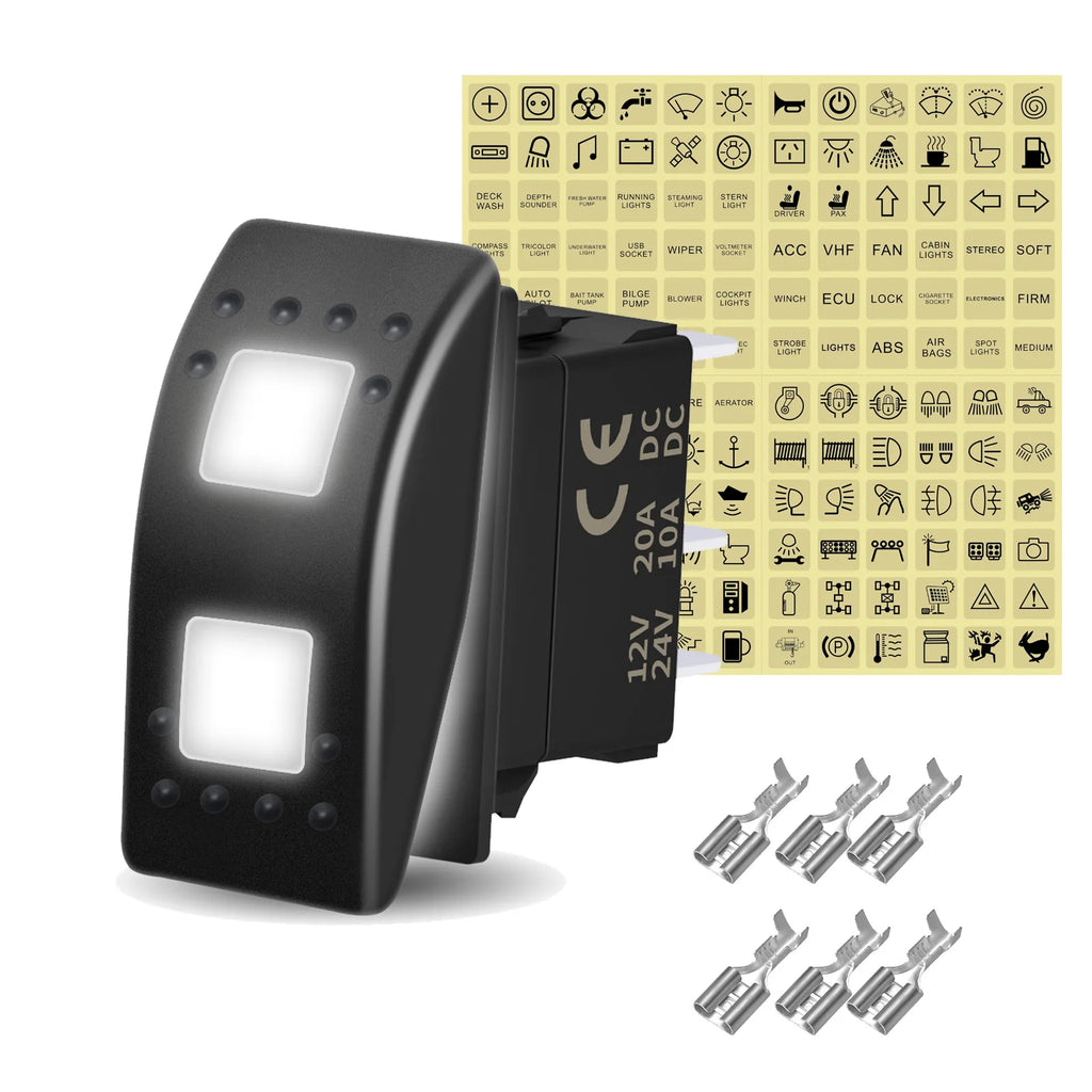 12V 20A White Lens Led Rocker Switch SPST / DPDT / Latching ON-OFF / Momentary (ON)-OFF-(ON) For Carling Switch Replace