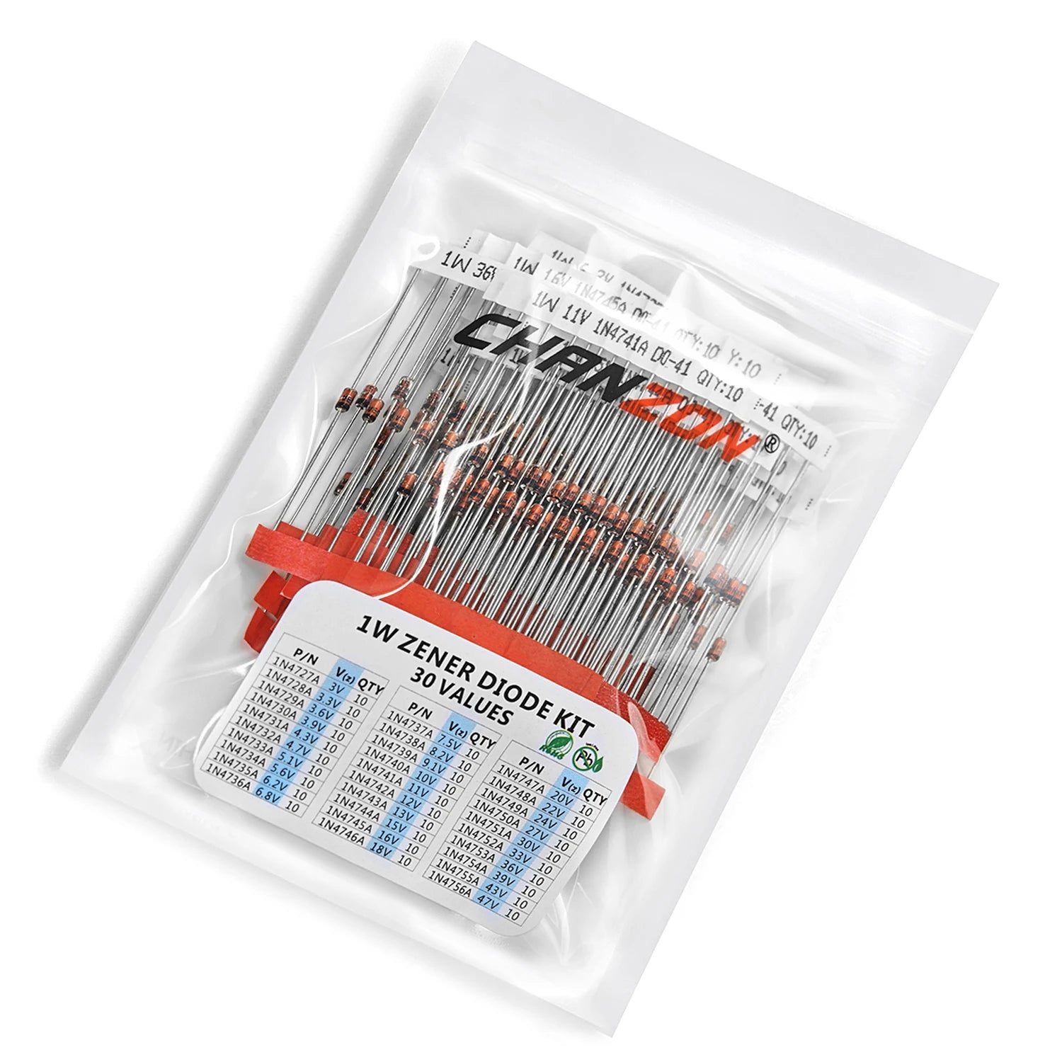 30 Values 1W Zener Rectifier Diode Kit 3V 3.3V 3.6V 5V 5.1V 5.6V 7.5V 10V 12V 13V 15V 16V 18V 20V 22V 24V 30V 33V 47V Assortment