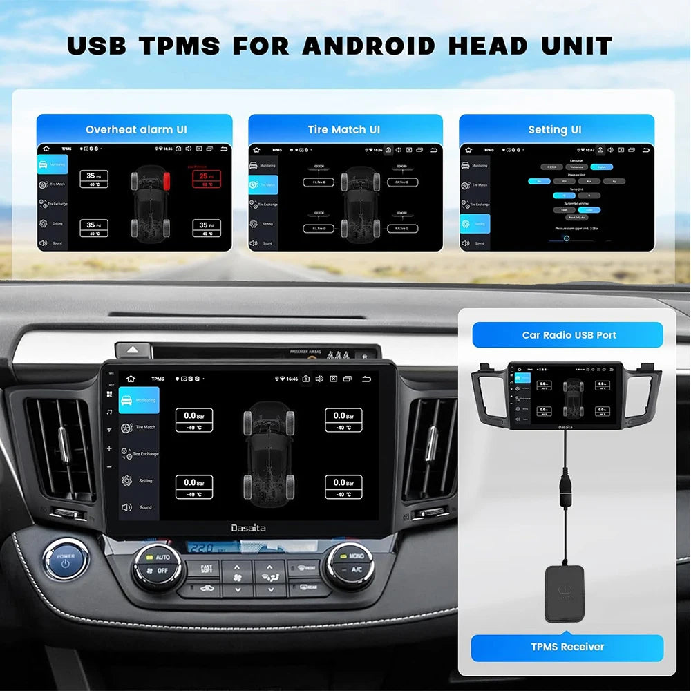 KEBIDUMEI Car Tire Pressure Monitor System USB Android TPMS For Navigation Player Temperature Warning Sensors Car Accessories