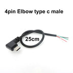 DIY Repair Welding Cable 2 Wire 4 Wires Micro USB 2.0 A Elbow Head Male Jack 4pin/2pin Type-C Male Extension Cable Line