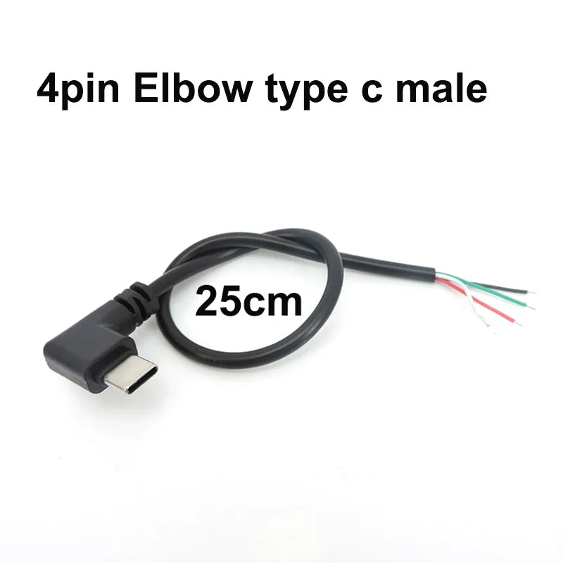 DIY Repair Welding Cable 2 Wire 4 Wires Micro USB 2.0 A Elbow Head Male Jack 4pin/2pin Type-C Male Extension Cable Line