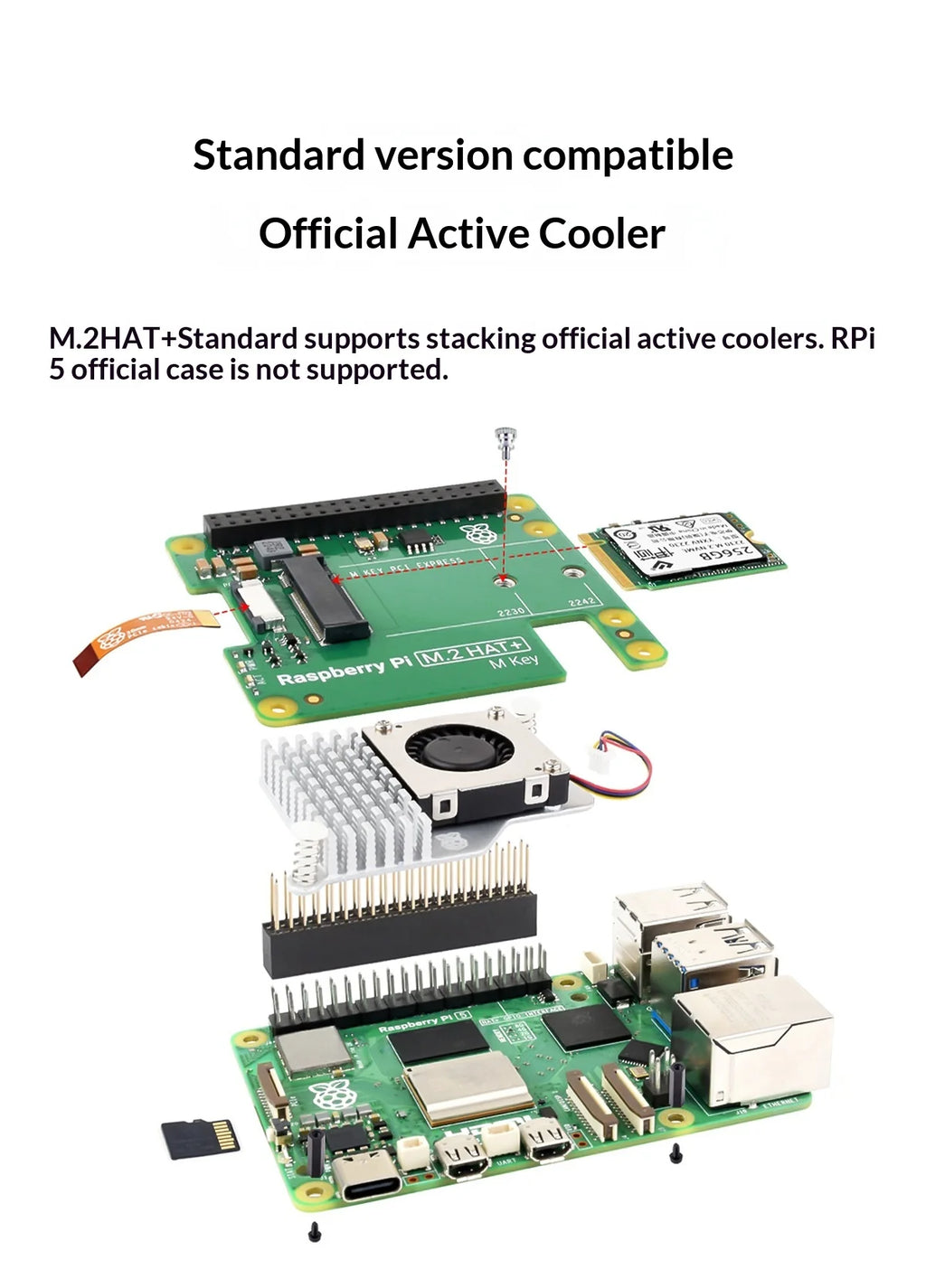 Raspberry Pi 5 Pcie To M.2 Hat+ Compact Expansion Board Ssd Solid State Drive Nvme Pi5