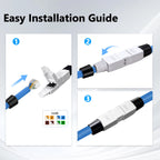 Tool Free RJ45 Cable Extender Junction Adapter, CAT6A CAT7 Ethernet Coupler Network Cable Extension Connector Toolless