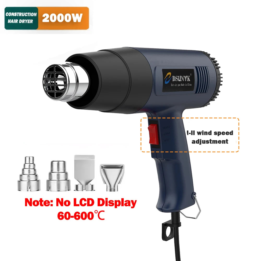 2000W Industrial Electric Hot Air Gun Digital Display Car Film Heat Gun Air Dryer for Soldering Thermal Blower Shrink Wrapping