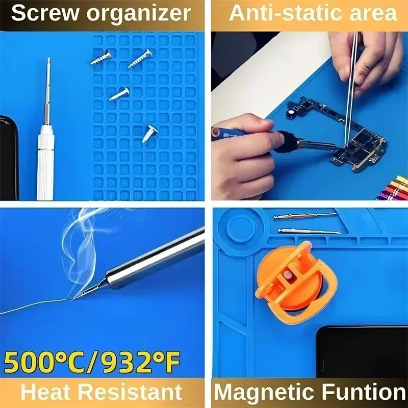 Magnetic Mat Silicone Work Mat Soldering Station Mat Heat Resistant 932°F Anti-Static for Electronic Phone Laptop Watch Repair