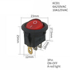 1PCS ON/OFF Round Rocker Switch LED illuminated Car 12V 24V / 6A 250V / 10A 125V 2/3/4PIN Switch 20MM