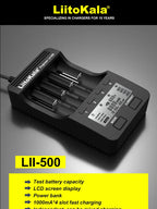 LiitoKala Lii-500 Battery Charger 4 Slot LCD Tester for 18650 26650 AA AAA Flashlight Vape Li-ion NiMH Rechargeable Cells