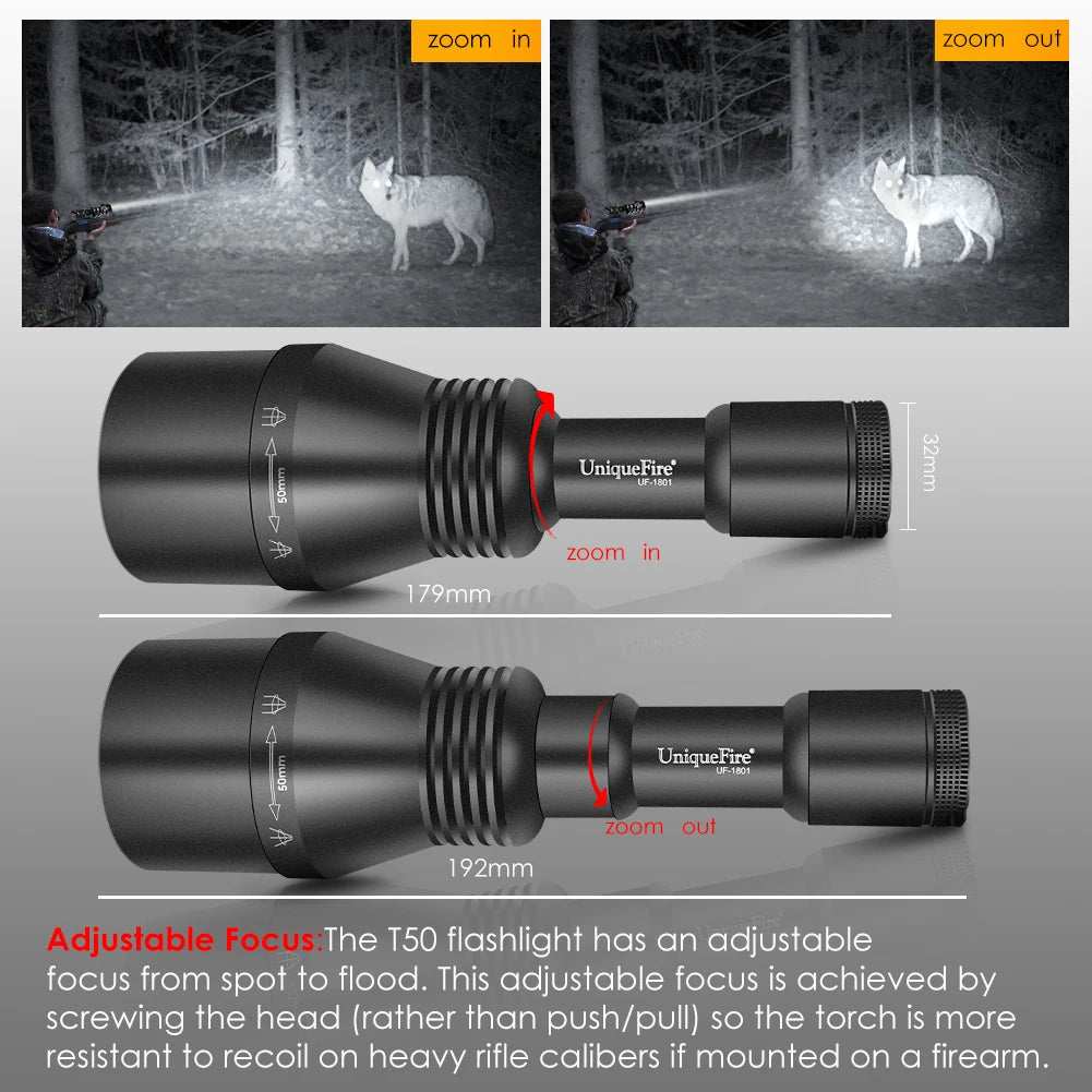 UniqueFire 1801 T38 T50 T67mm IR940nm 850nm LED Infrared Flashlight illuminator USB Rechargeable IR Hunting Torch Night Vision