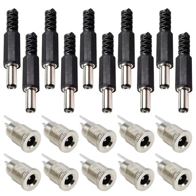 10Pairs DC Power Socket 5.5x2.1mm 5.5*2.5mm Panel Mount DC Power Plug DC Female Jack Connector