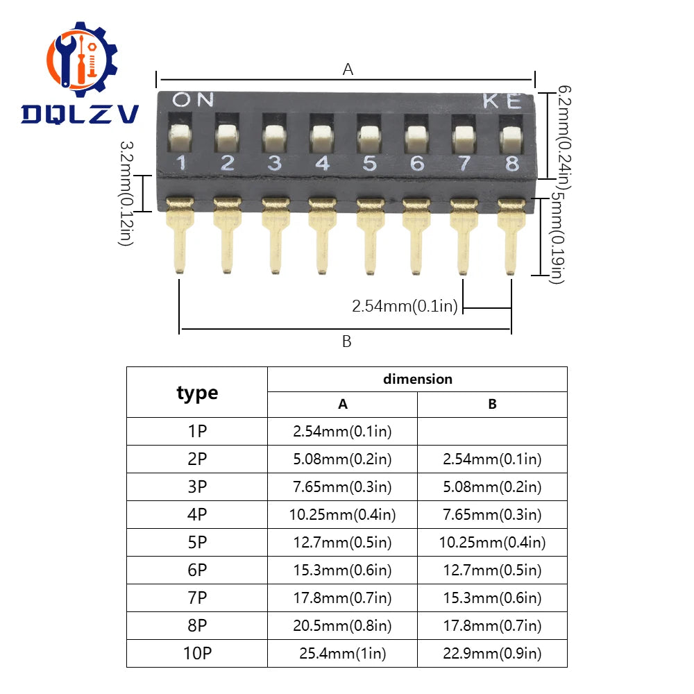 DIP Switch Toggle Switches 2.54mm 1P/2P/3P/4P/5P/6P/8P/10P black 2.54MM SMD Switch Gold Plated Pin