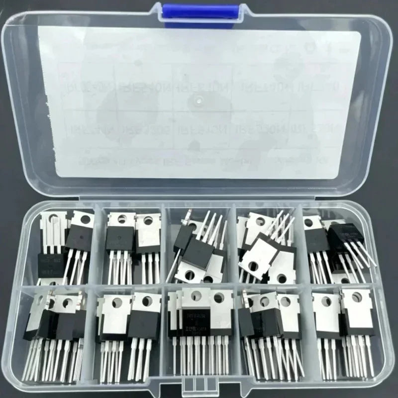10 Values 50pcs MOSFET Kit TO-220 IRFZ44N IRF510N IRF530N IRF540N IRF640N IRF740 IRF840 IRF3205 IRF9540 Storage Box