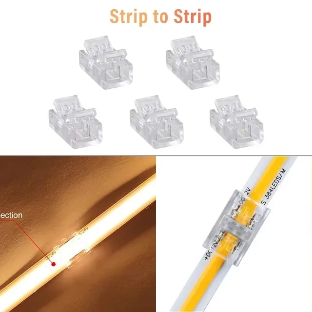 COB Connector 8mm 5-24v 2pin LED Strip Terminal Extension Wire LED Connectors Fixed Clips For Pin No Dark Area Single Dual End