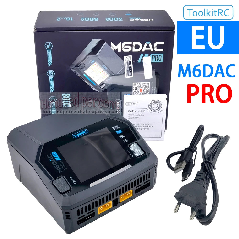 ToolkitRC M6DAC PRO V2 Intelligent Charger Dual Channel AC 200W DC 800W 16A Lithium Battery 1S 2S 3S 4S 5S 6S LiHV Lipo PD65W