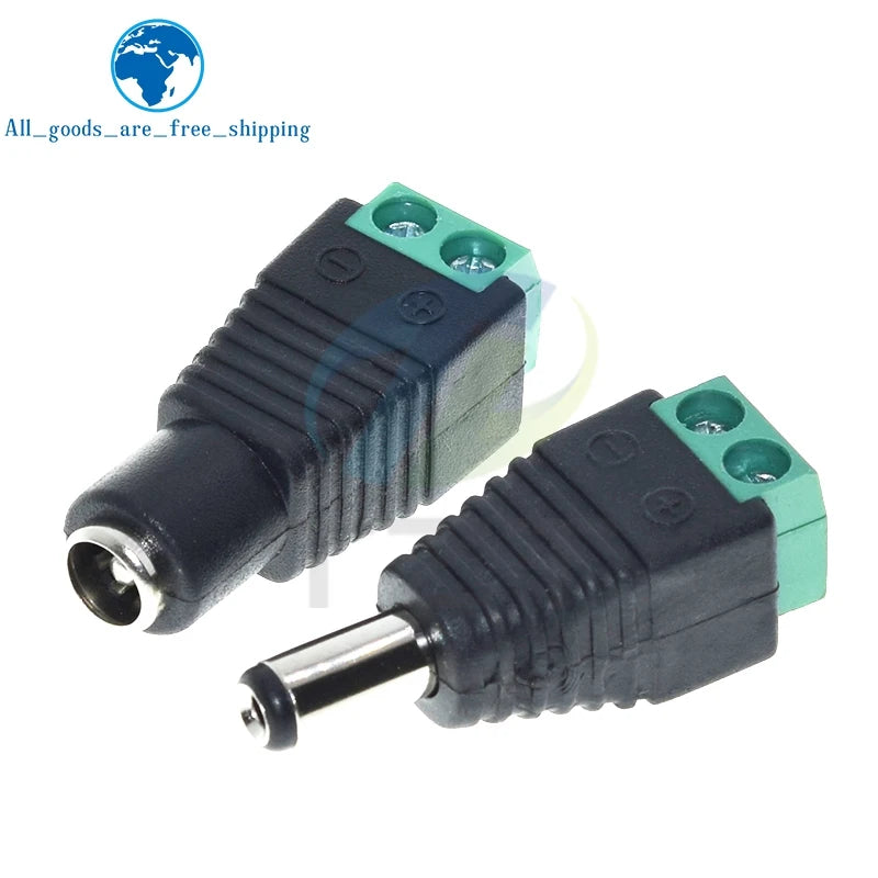 5.5MM x 2.1MM / 2.5MM Female Male DC Power Plug Adapter for 5050 3528 5060 Single Color LED Strip and CCTV Cameras