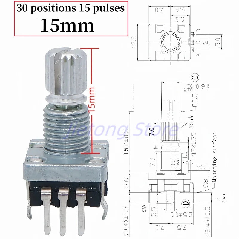 1pc EC11 Encoder Rotary Switch With Push on Switch Audio Digital Switch 20/30 Positions 15/20 Pulses 5Pin 15/20/30MM Plum Shaft