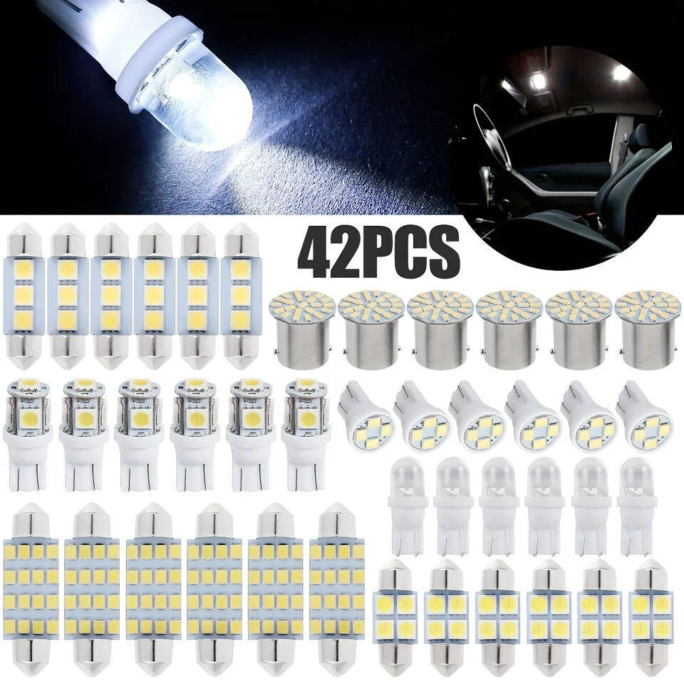 42Pcs LED Car Interior Lights T10 6000K SMD LED Replacement License Plate/Reading Light Bulbs Xenon White Interior Light Bulbs