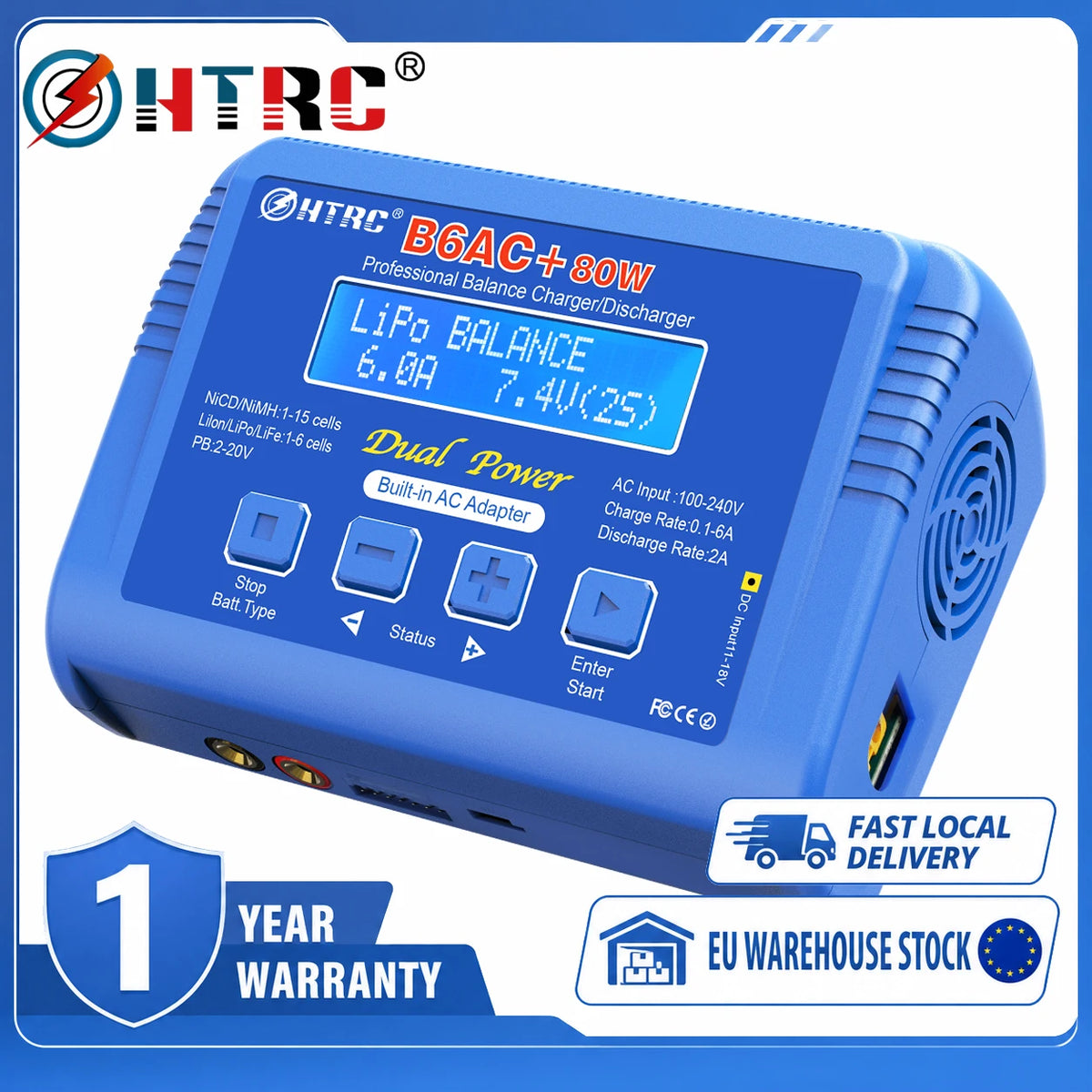 HTRC iMAX B6 80W Battery Charger Lipo NiMh Li-ion Ni-Cd Digital RC Lipo Charger + 15V 6A Adapter Balance Charger Discharger