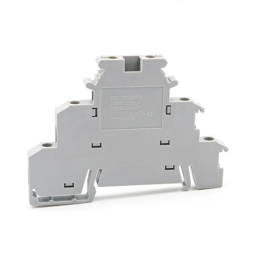 50Pcs DIN Rail Terminal Block DIKD 1.5, 1.5mm² 3-Tier Screw Clamp for C45/DZ47 Breakers & Industrial Control Cabinet