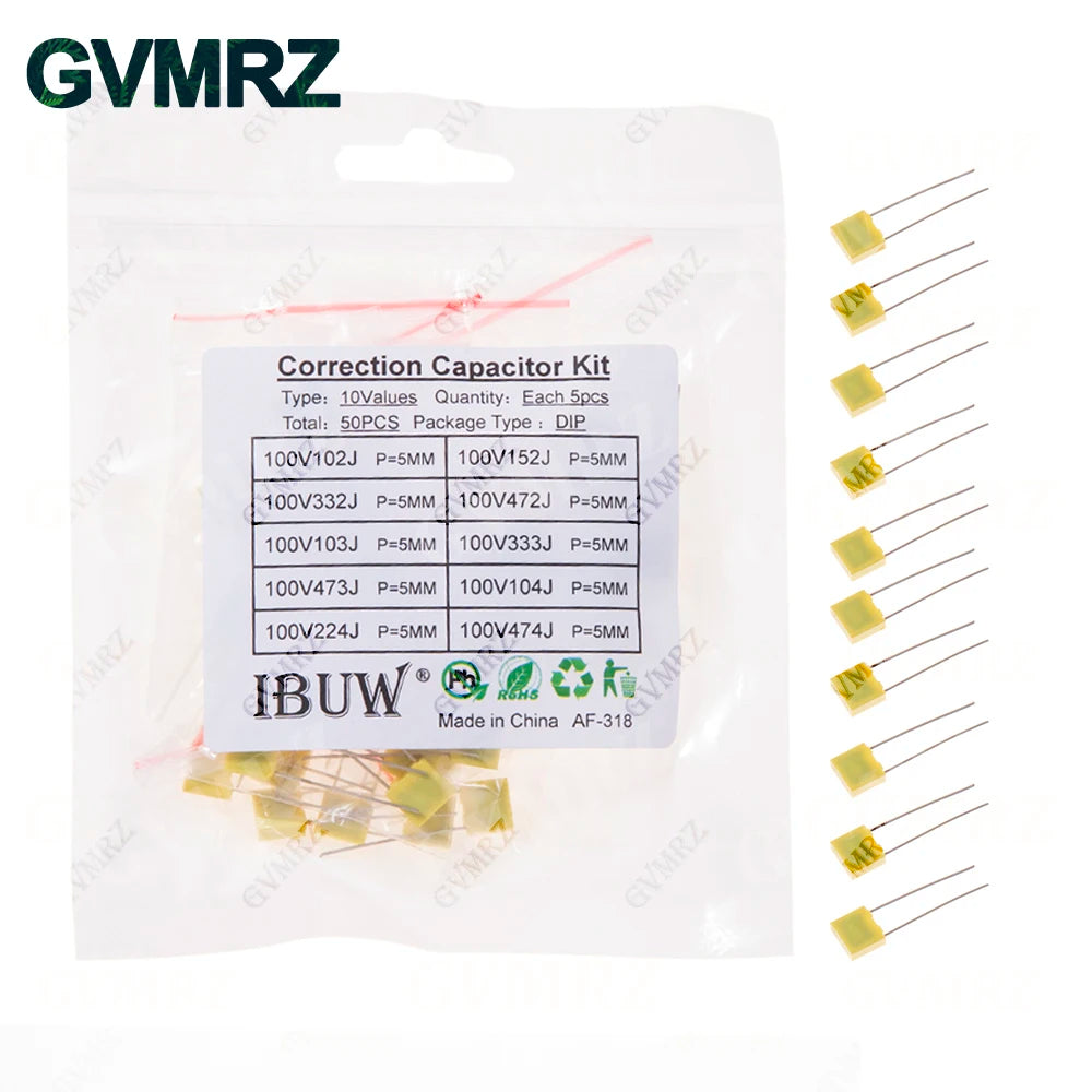 Polypropylene Safety Plastic Film kit 100nf 220nf 10nf 47nf 22nf 1nf 0.47uf 0.1uf 330nf Correction capacitor
