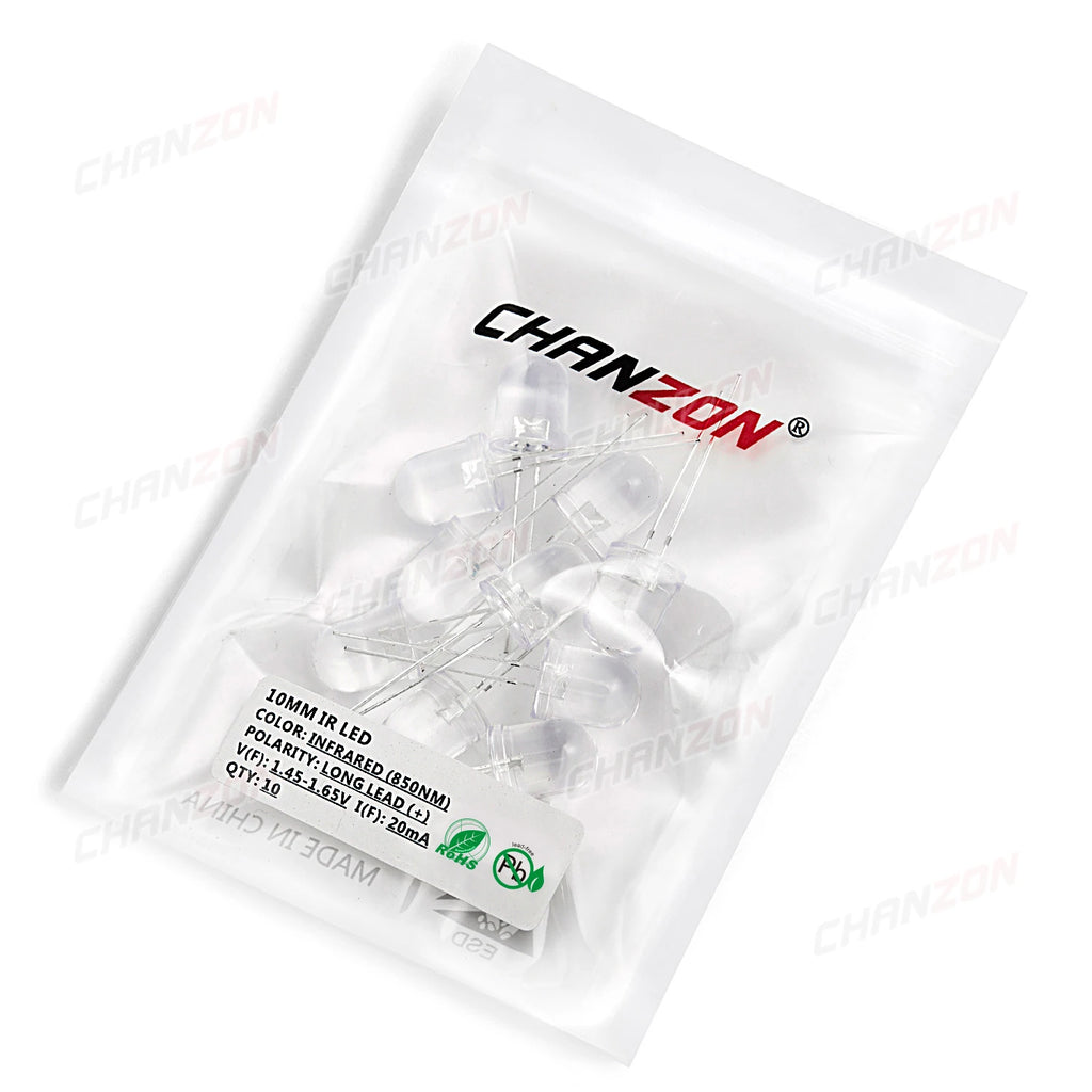 10pcs 10mm IR LED Emitting Diode 850nm Infrared Light Phototransistor Transmitter Emitter for Night Vision CCTV Camera Remote