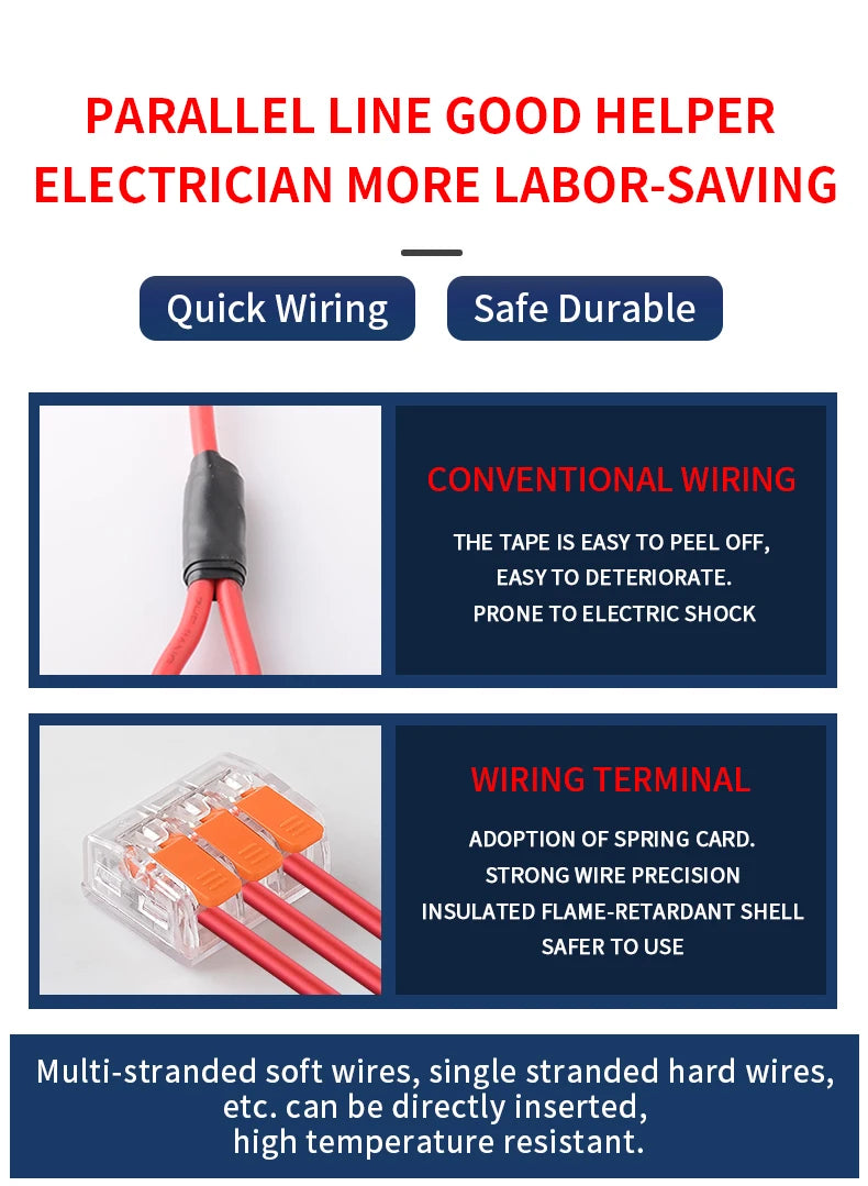 10/20/30/50Pcs Orange Electrical Splicing Compact Quick Lever Wire Connector Lighting Terminal Blocks Wide Capacity 0.2-4mm²