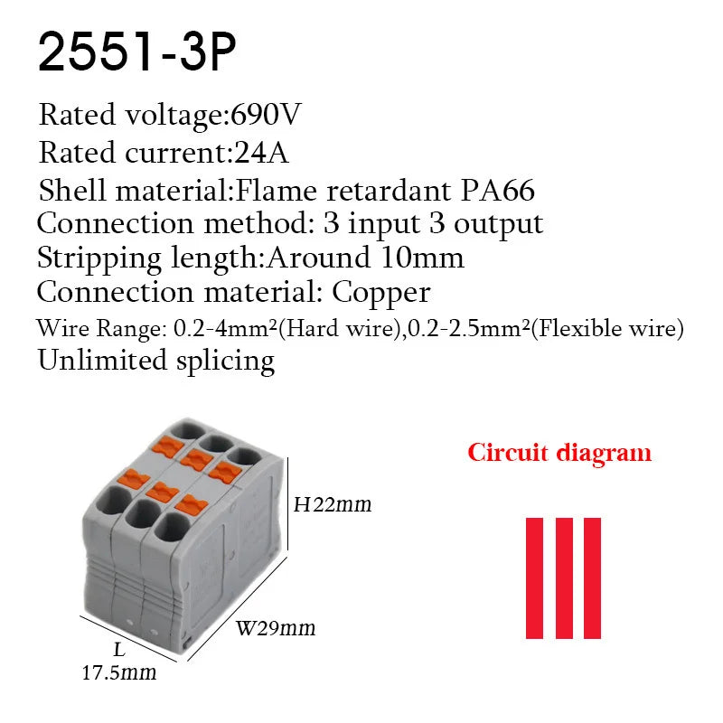 Wire Connectors Push-in Electrical Cable Terminal Block Multiple In Multiple Out Spliceable Mount On Din Rail With Fixing Hole