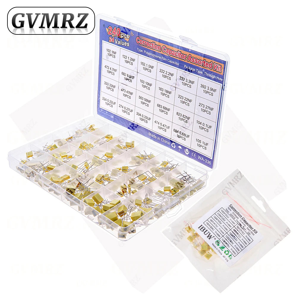 Polypropylene Safety Plastic Film kit 100nf 220nf 10nf 47nf 22nf 1nf 0.47uf 0.1uf 330nf Correction capacitor