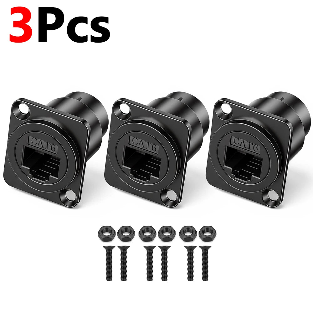 3-1PCS RJ45 Cat6 Panel Mount Adapter Female-to-Female Ethernet Pass-Through Connector RJ45 Shielded D-Type Ethernet Bulkhead