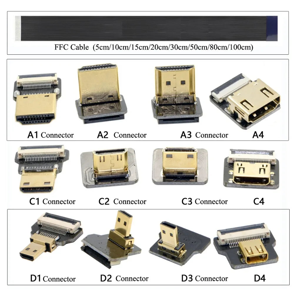 HD A1 Ultra Thin Flat FPV HDMI-Compatible Cable Flexible Mini HDMI to Micro HDMI Ribbon Wire 5cm/50cm Short FPC FFC