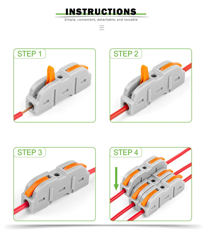 40PCS Lever Wire Connectors 1 in 1 out Quick Connect Electrical Splicing Kit for Compact Inline Terminals - 28-12 AWG