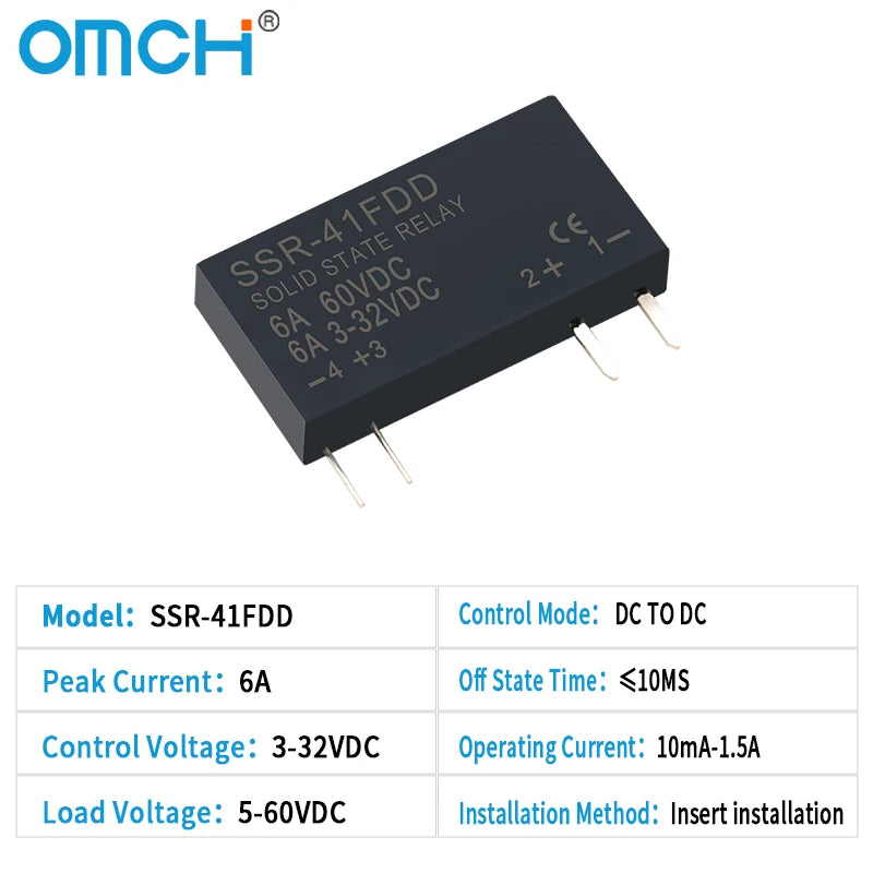 OMCH SSR-41FDA SSR-41FDD Slim Relay 250VAC 3-32VDC 6A Non-contact Din Rail Relay DC-AC DC-DC SSR Solid State Relay Module