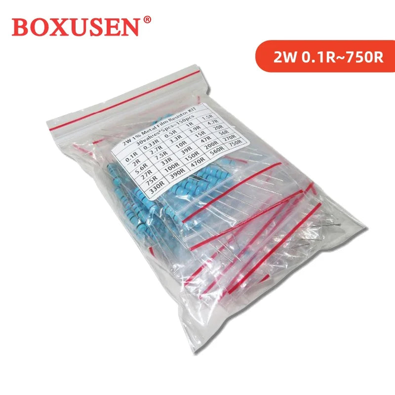 300PCS 150PCS 30values Each 5/10PCS 1~750 1K~820K Ohm 1/2W 1W 2W 3W Resistance 1% Metal Film Resistor Assortment Kit Set