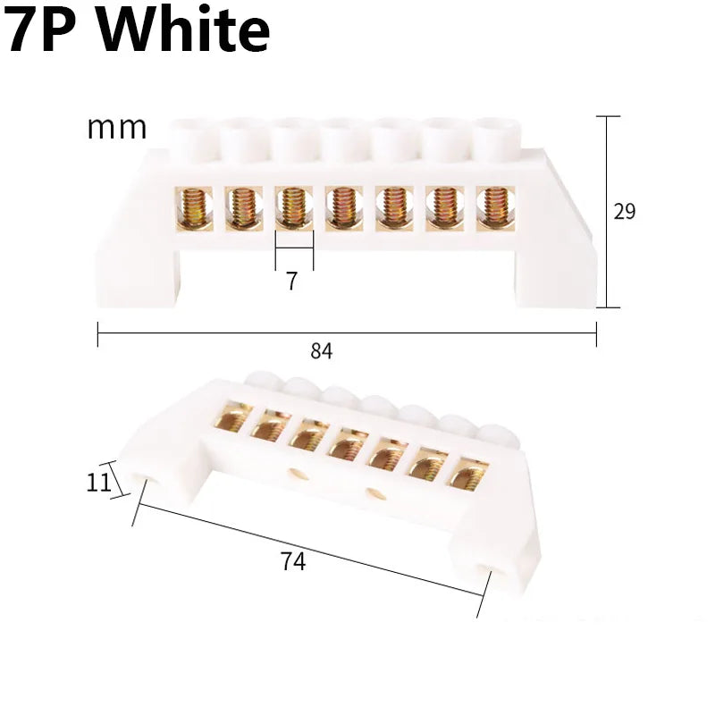 Blue White Green Bridge Design Zero Line 4-12 Pole Screw Brass Copper Grounding Strip Terminal Block Connector Earth And Neutral